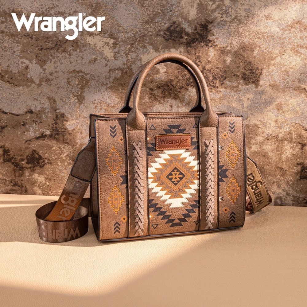 Wrangler Aztec Pattern Print Tote Bag Dark Khaki NWT